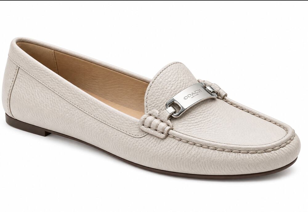 Coach Olive Pebble Leather Loafers Women's 8.5 Silver Hardware Driving Shoe